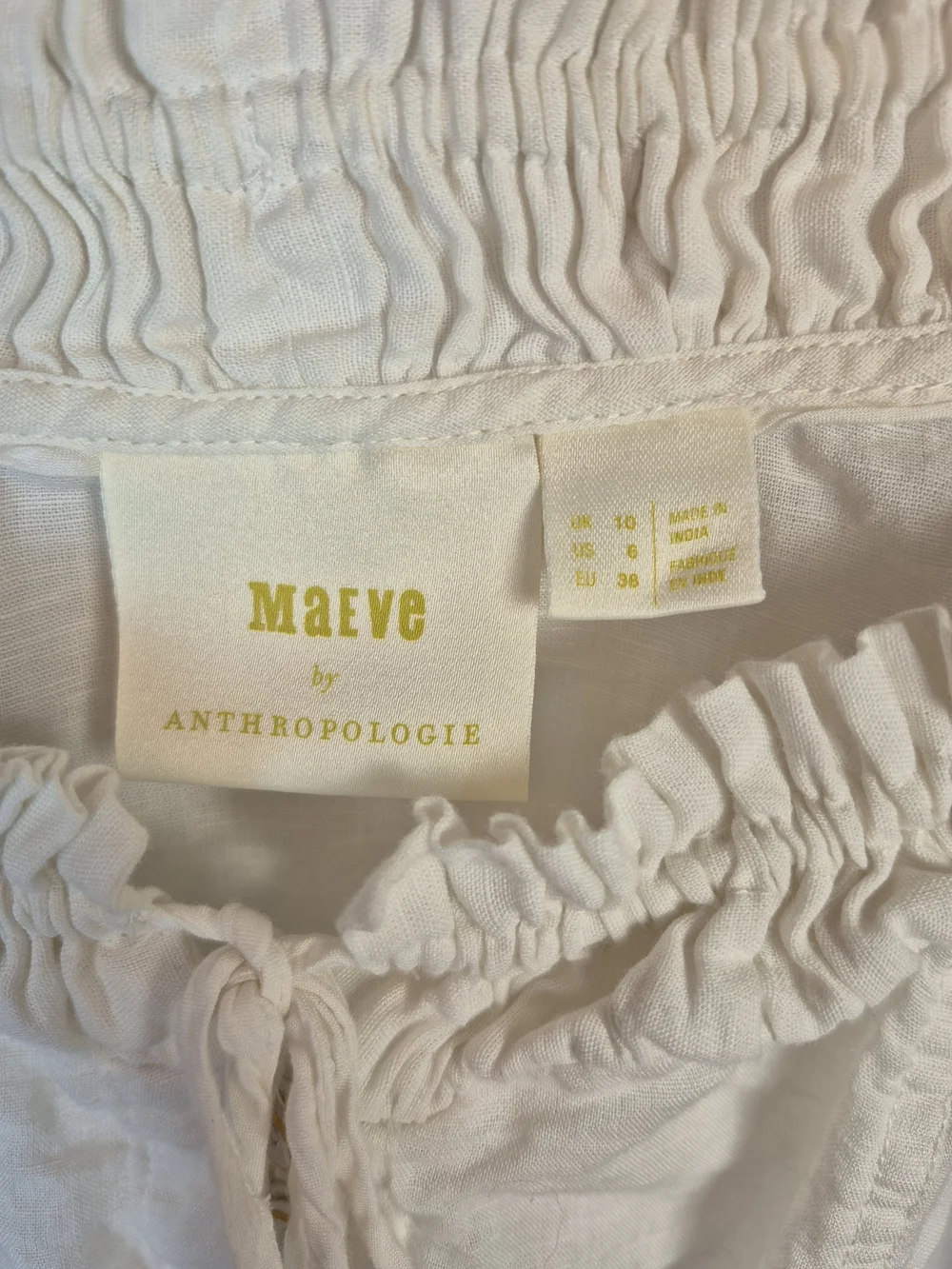 Anthropologie Maeve Ivory Button-Front Peasant Blouse Size 6